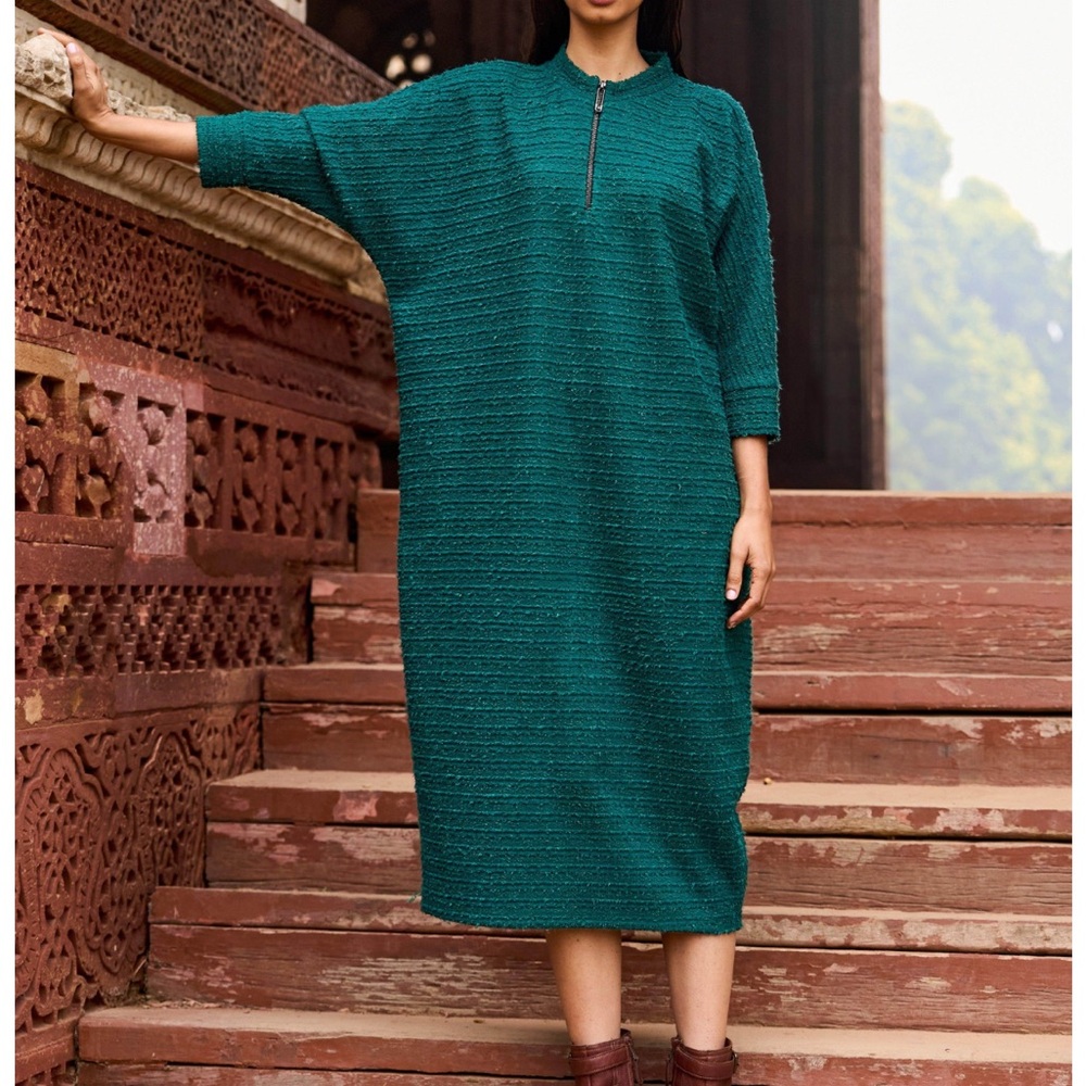 Green Knit Kaftan Dress